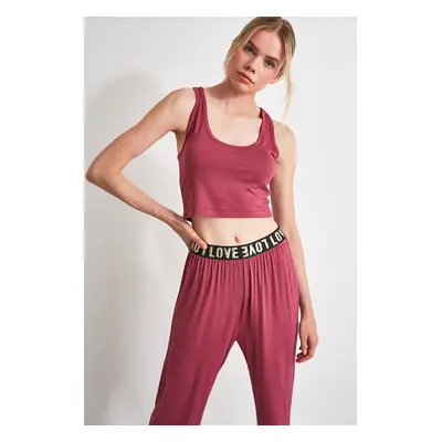 Trendyol Rose Dry Ribbon Accessory Detailed Knitted Pyjamas Set