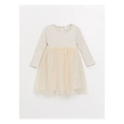 LC Waikiki Crew Neck Long Sleeve Tulle Detailed Baby Girl Dress