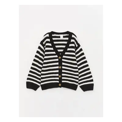 LC Waikiki V Neck Long Sleeve Striped Baby Girl Knitwear Cardigan