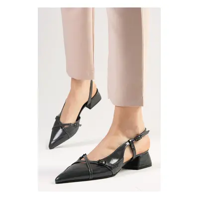 Mio Gusto Mystic Genuine Patent Leather Gray Color Open Back Women's Short Heeled Shoes