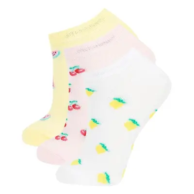 DEFACTO Girl's 3-Piece Cotton Fruit Printed Booties Socks