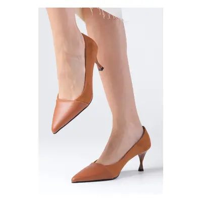 Mio Gusto Lina Tan Women's Shoes with Suede And Leather Combination Heels.