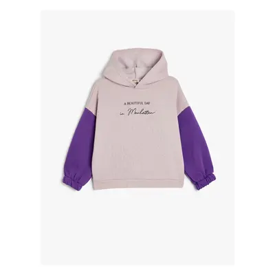 Koton Hooded Crop Sweatshirt Slogan Printed Long Sleeve Cotton