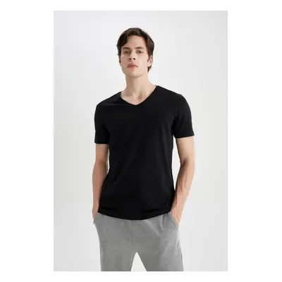 DEFACTO Slim Fit Slim Fit V-Neck Basic Solid Short Sleeve T-Shirt