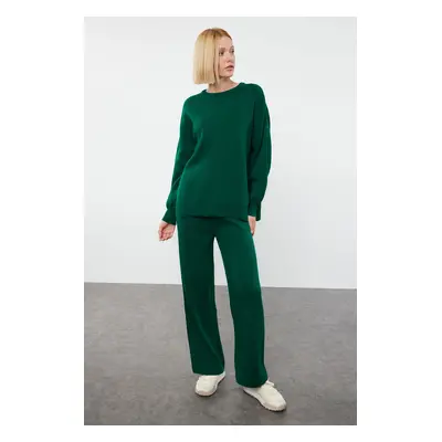 Trendyol Emerald Green Wide Cut Balloon Sleeve Trouser Knitwear Top-Bottom Set