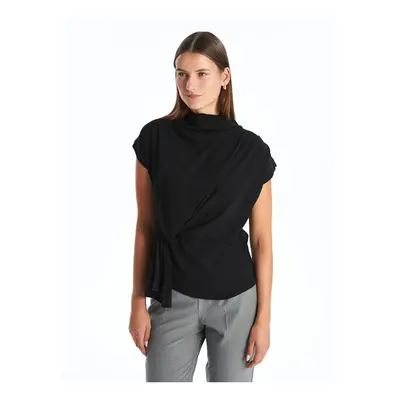 LC Waikiki LCWAIKIKI Classic New Black Draped Collar Women's Blouse