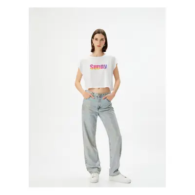 Koton Printed Crop T-Shirt Crew Neck Short Sleeve