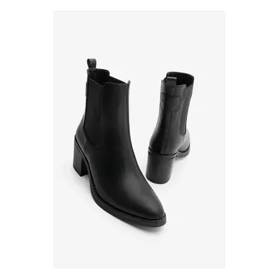 Marjin Women's Double Elastic Chelsea Heel Boots Sotrav Black