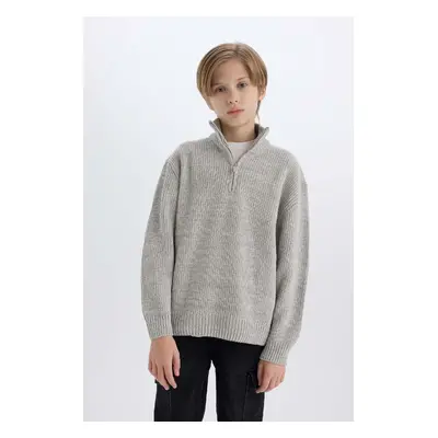 DEFACTO Boy's Zipper Stand Collar Knitwear Sweater