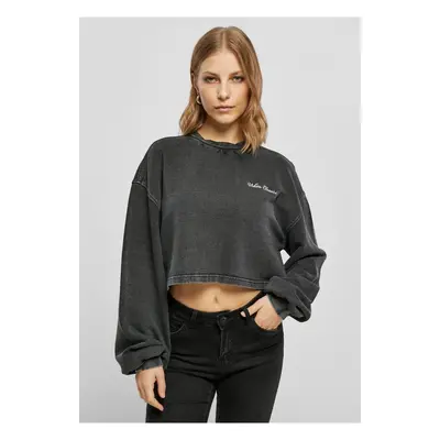 Ladies Cropped Small Embroidery Terry Crewneck black