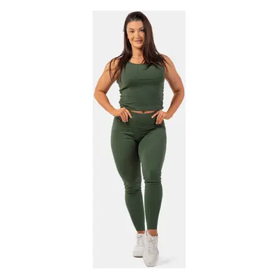 Dámské legíny Nebbia Organic Cotton Ribbed High Waist Leggings dark green