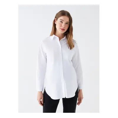 LC Waikiki Front Button Closure Plain Long Sleeve Poplin Maternity Shirt