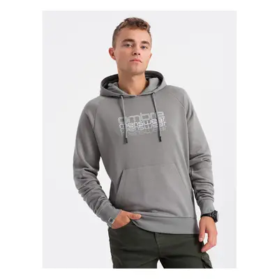 Ombre Men's non-stretch hooded sweatshirt with print - grey