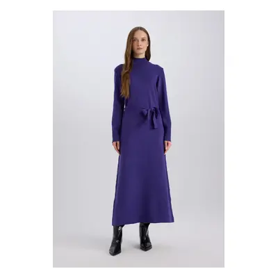 DEFACTO Regular Fit Half Turtleneck Long Sleeve Tie Detail Maxi Knit Dress