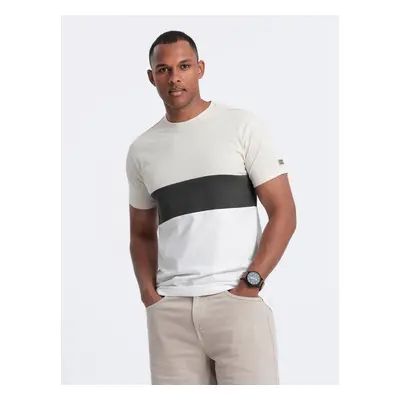 Ombre Men's tricolor T-shirt with wide stripes - white