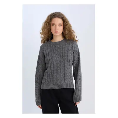 DEFACTO Coool Oversize Wide Pattern Crew Neck Knitwear Sweater