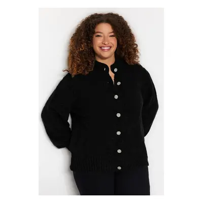 Trendyol Curve Black Stone Buttoned Knitted Cardigan