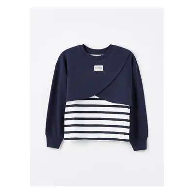 LC Waikiki LCW Crew Neck Striped Long Sleeve Crop Girls Sweatshirt