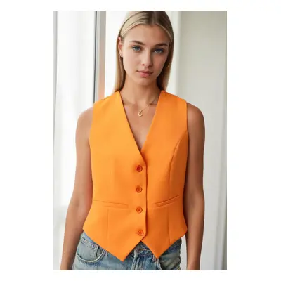 10202 Dewberry Crop Woven Women Vest-ORANGE