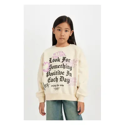 DEFACTO Girl Relax Fit Crew Neck Printed Sweatshirt