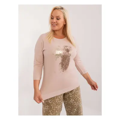 Béžová dámská halenka plus size s potiskem