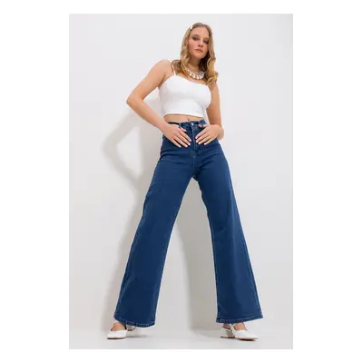 Trend Alaçatı Stili Women's Blue Five Pocket Lycra Palazzo Denim Trousers