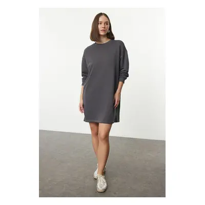 Trendyol Anthracite Plain Mini Relaxed/Comfortable Cut Knitted Dress