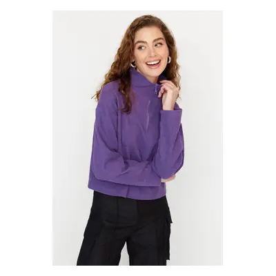 Trendyol Purple Thessaloniki/Knitwear Look Zipper Collar Regular/Normal Fit Knitted Sweatshirt