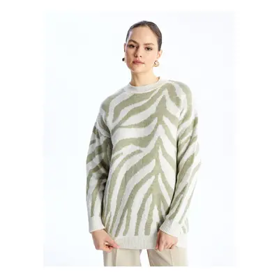 LC Waikiki Women's Crew Neck Patterned Long Sleeve Knitwear Tunic