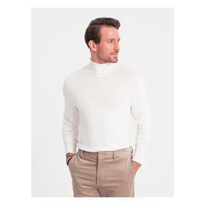 Ombre Men's knitted fitted turtleneck with viscose - ecru