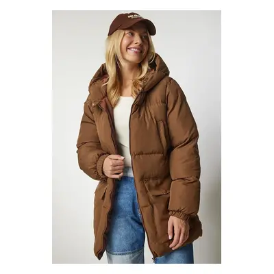 Happiness İstanbul Women's Caramel Hooded Puffer Coat