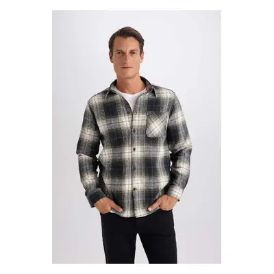 DEFACTO Regular Fit Polo Collar Plaid Flannel Long Sleeve Shirt