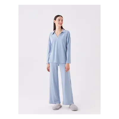 LC Waikiki Polo Neck Plain Long Sleeve Women's Pajama Set