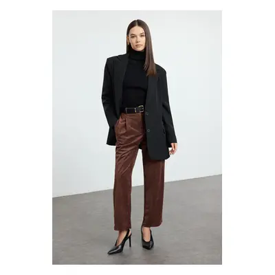 Trendyol Brown Velvet Wide Leg/Wide Leg Woven Trousers