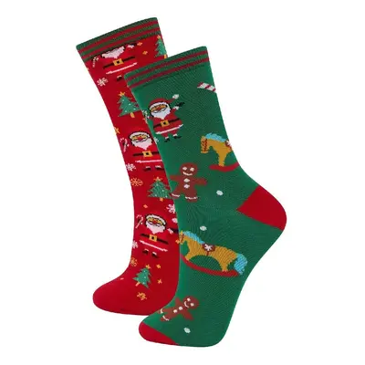 DEFACTO Women's Christmas Themed 2-Piece Cotton Long Socks