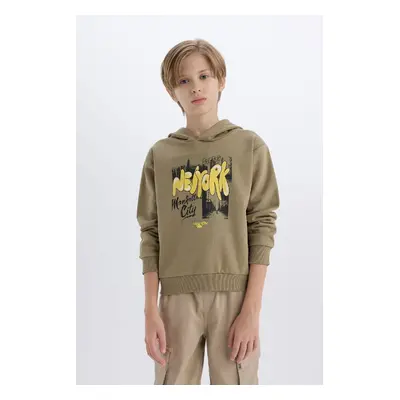 DEFACTO Boy's Hooded Printed Thick Sweatshirt