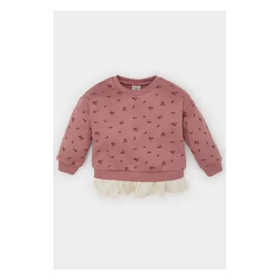 DEFACTO Baby Girl Crew Neck Floral Inside Soft Feather Sweatshirt