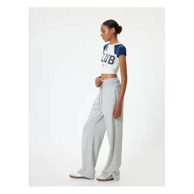 Koton Wide Leg Sweatpants High Waist Lace Up Pocket Detailed