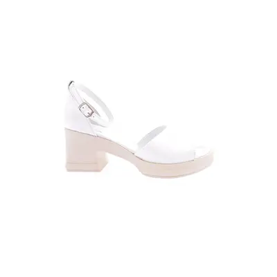 DGN 23y Women's Thick Strapped Ankle Strap Heeled Sandals Genuine Leather White