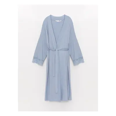 LC Waikiki Shawl Collar Lace Detailed Long Sleeve Maternity Dressing Gown