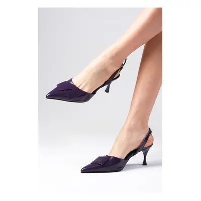 Mio Gusto Josephine Genuine Patent Leather Purple Color Open Back Women's Heeled Shoes