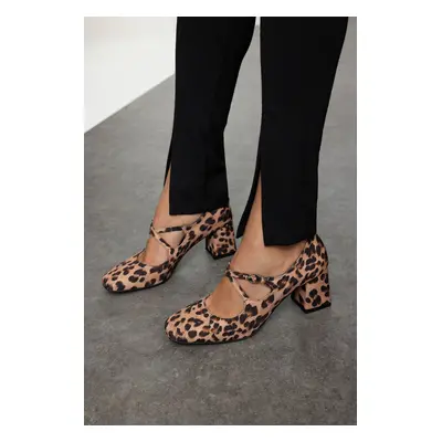 Trendyol Leopard Print Brown Mary Jane Classic Heeled Shoes