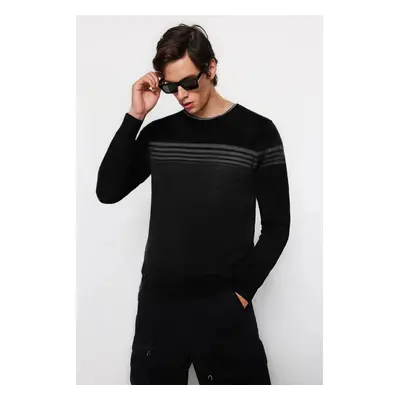 Trendyol Black Slim Fit Crew Neck Striped Knitwear Sweater