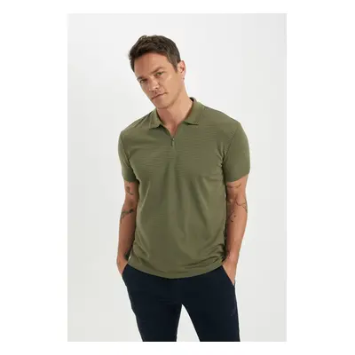 DEFACTO New Regular Fit Zippered Short Sleeve Basic Plain Polo T-Shirt