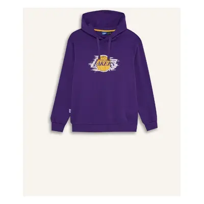 DeFactoFit NBA Los Angeles Lakers Standard Fit Hooded Printed Thick Sports Sweatshirt