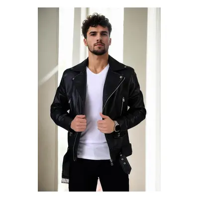 43618 Dewberry Faux Fur Lined Mens PU Jacket-BLACK