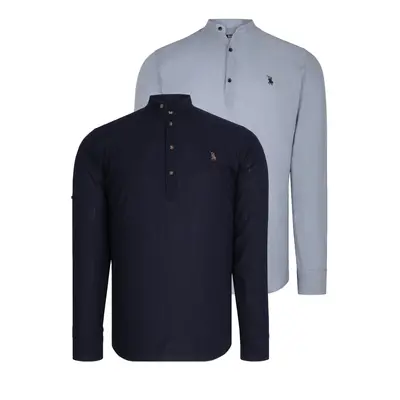 DOUBLE SET G783 DEWBERRY JUDGE COLLAR SHIRT-NAVY BLUE - GREY