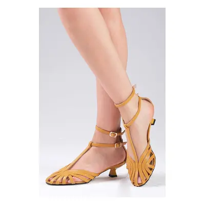 Mio Gusto Antonella Mustard Yellow Color Ankle Strap Low Heeled Shoes