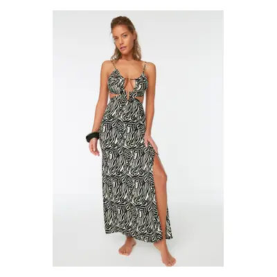 Trendyol Black-White Abstract Patterned Cut Out Detailed Beach Dress