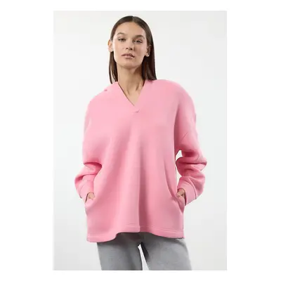 Trendyol Pink Hooded Oversize/Wide Pattern Thick Knitted Sweatshirt